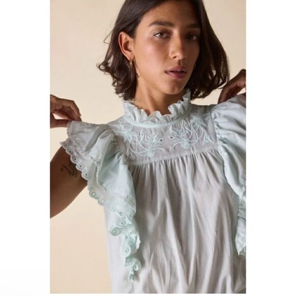 NWT St. Roche Elysian Embroidered Top, in Minty - Picture 1 of 10